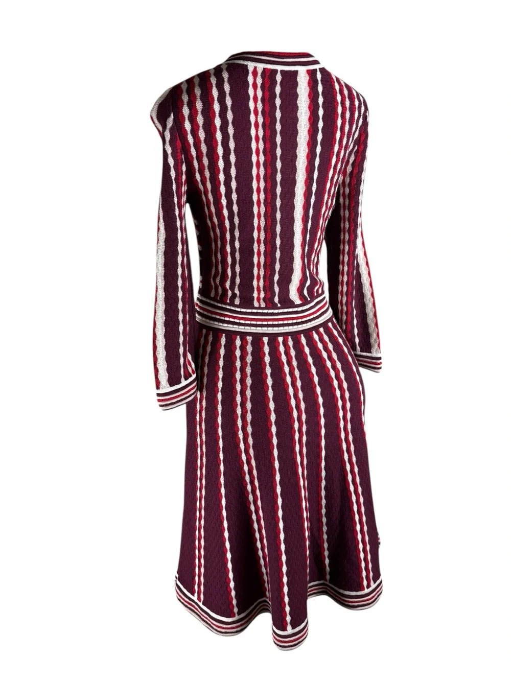KATE SPADE Burgundy, Red & White Striped Long Sleeve Knit Dress - Picture 4 of 6